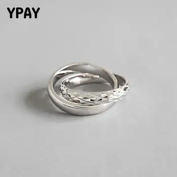 

YPAY 100% Real 925 Sterling Silver Two Connecting Rings for Women Men Couple Ring Anillos Mujer Fine Party Jewelry Gift YMR702