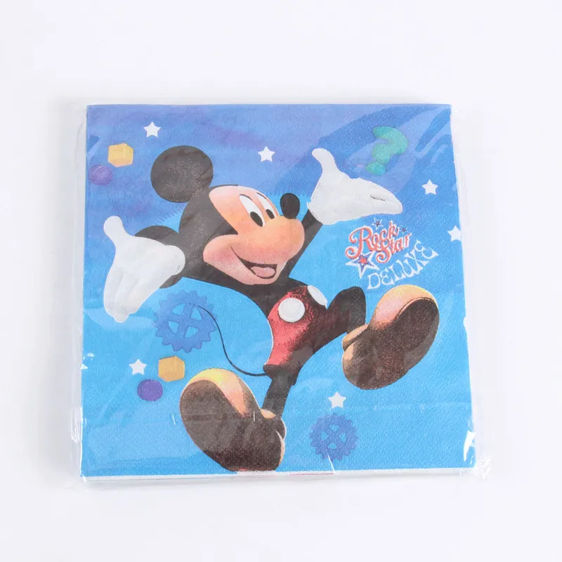 Napkins 20pcs С днем рождения с Микки-Маусом Мышь оболочки торт фигурки жениха и невесты; 3 многослойная Детские День рождения украшения посуда "Микки-Маус" Вечерние поставки - Цвет: Napkins 20pcs