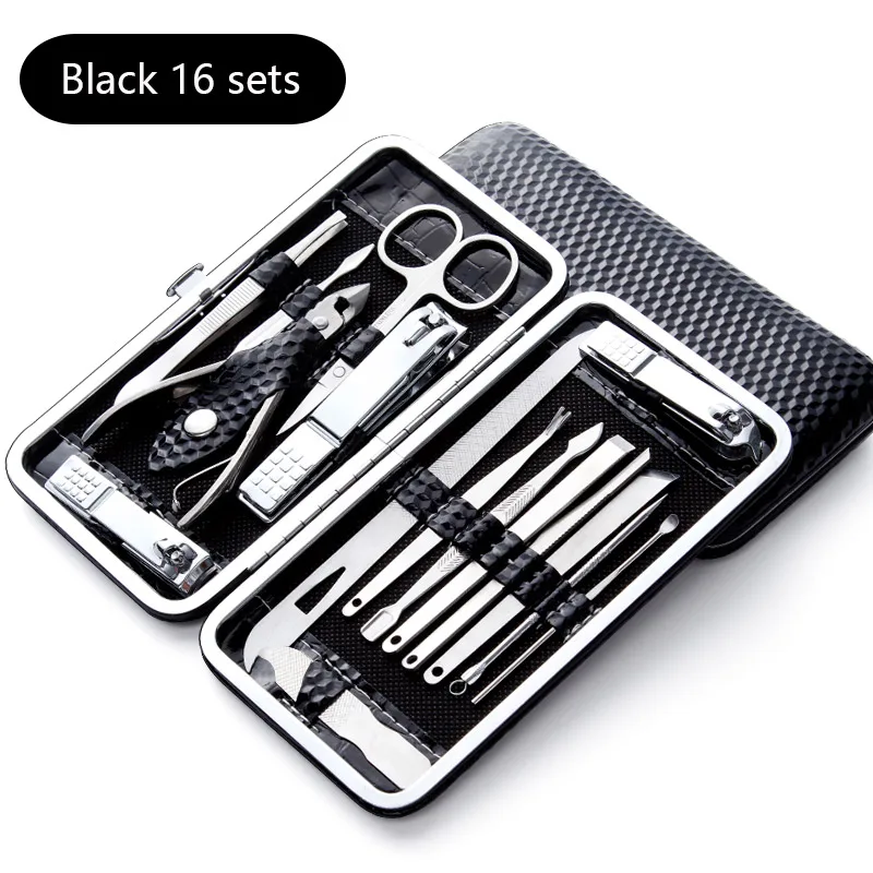 16-piece set Профессиональный 19 шт./компл. Многофункциональный Нержавеющая сталь стрижки ногтей инструмент кусачки для ногтей комплект Красота ножницы для ногтей кусачки для ногтей комплект - Цвет: 16-piece set