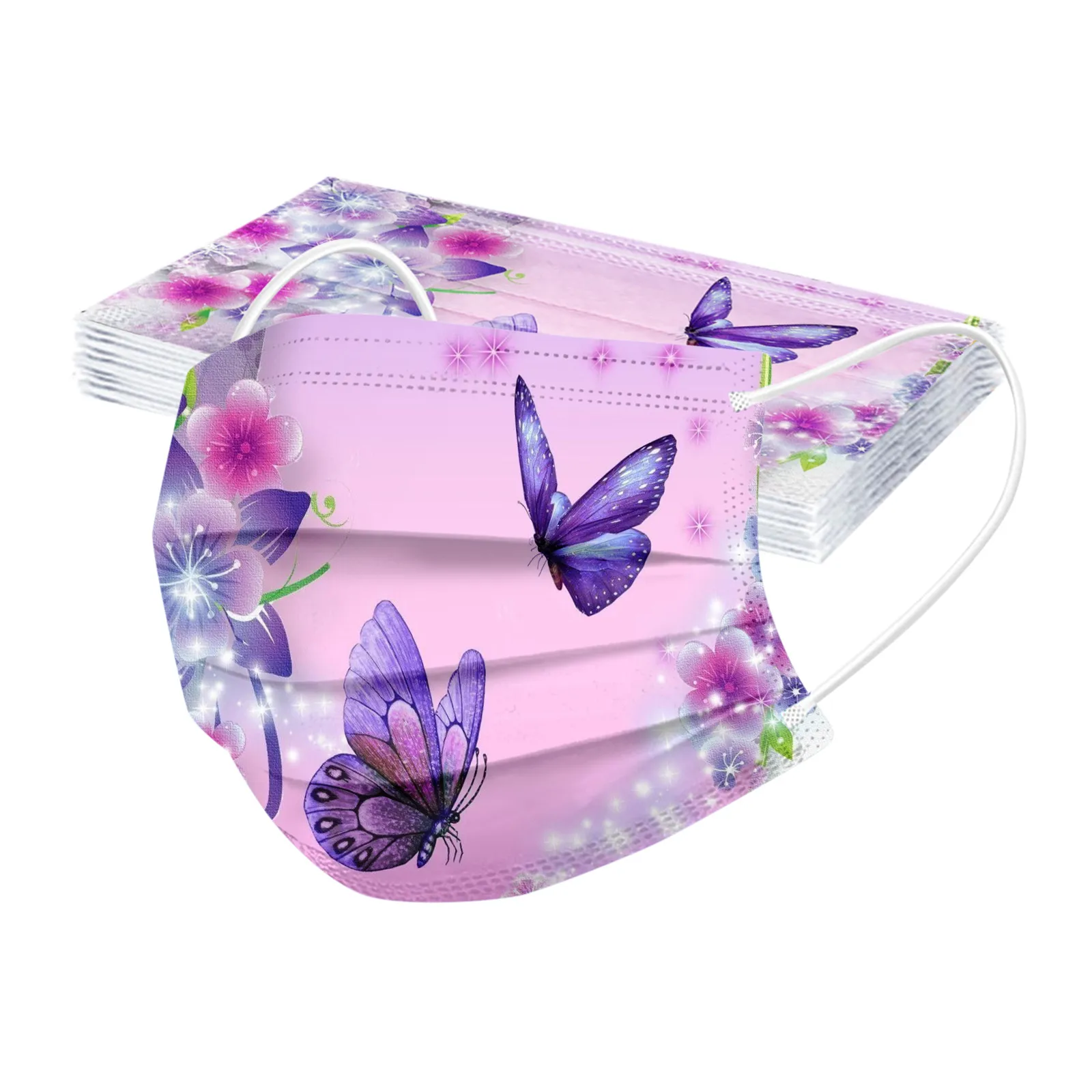 Butterfly Printed Disposable Face Mask 10PC 3 Layers Non-Woven Protective Mouth Mask
