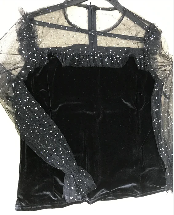 Милый японский стиль moda feminina blusas модный бренд осень женские блузки с оборками рубашки сетчатые и топы Pleuche vetement femme - Цвет: Черный
