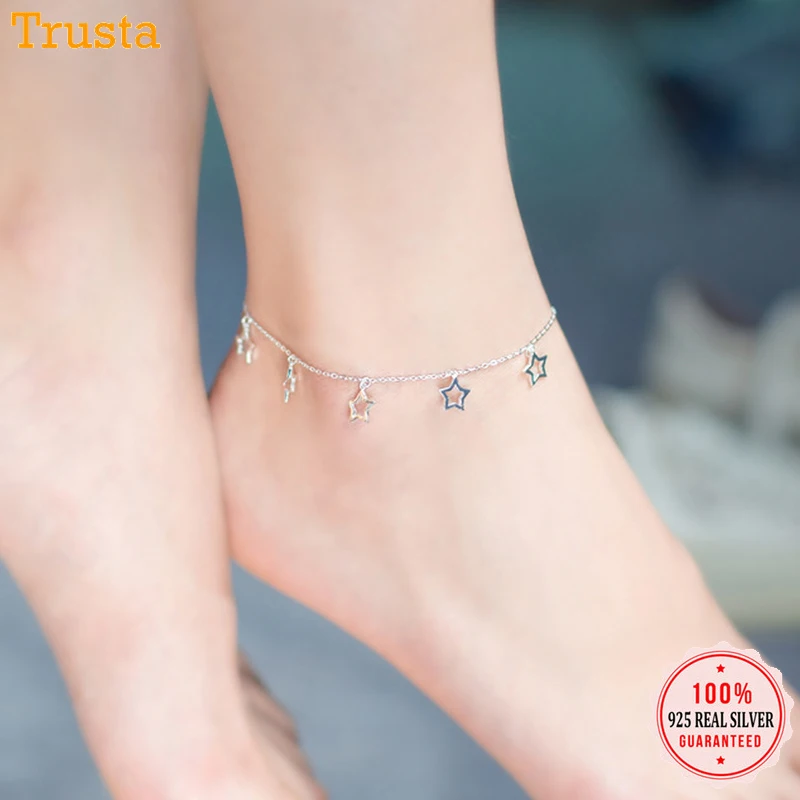 Trustdavis 925 Sterling Silver Sweet Six Hollow Star Anklets For Women Valentine's Day Birthday Sterling Silver Jewelry DS570 Trustdavis 925 Sterling Silver Sweet Six Hollow Star Anklets For Women Valentine's Day Birthday Sterling Silver Jewelry DS570