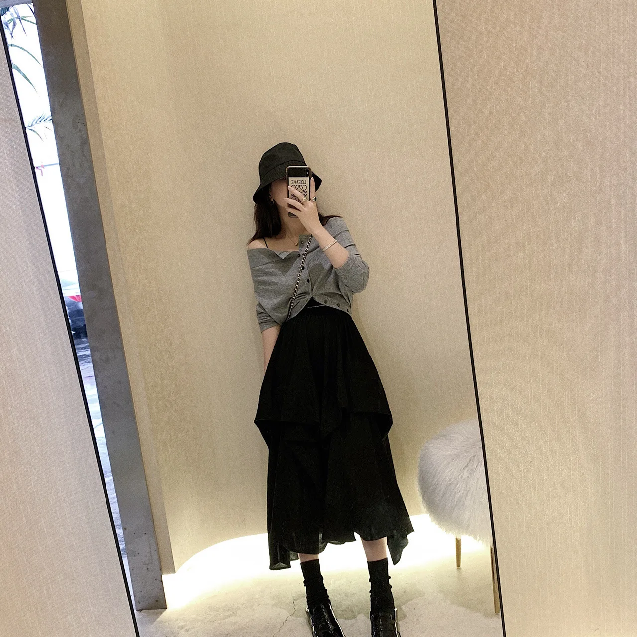 SHENGPALAE Faldas Mujer Moda Новая мода осень зима юбка женская однотонная свободная повседневная с высокой талией драпированная прямая A521