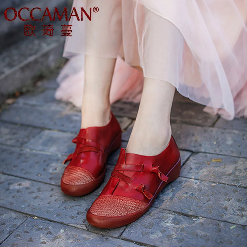 

2019 Autumn New Retro Rope Original Single Shoes Super Leather Mixed Color Casual Dress Slip-on Foot Shoes 94020