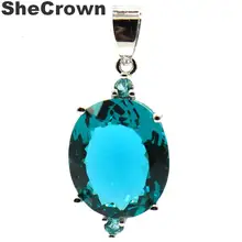 35x15 мм роскошный созданный насыщенный Синий Аквамарин женский серебряный кулон для помолвки