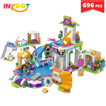 

696pcs Building Blocks heart lake city summer pool Vacation Model Brick Toys for kids