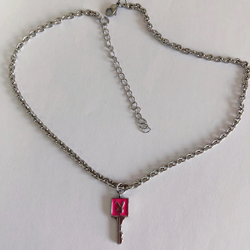 Harajuku Кролик ожерелье с подвеской в виде ключа для женщин шикарный дизайн унисекс для влюбленных из нержавеющей стали чокер в стиле панк крутые ожерелья для девочек