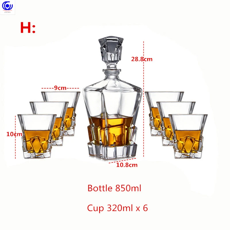 H 850ml 320mlX6 Креативный хрустальный стеклянный графин для виски и вина с 4-6 чашками кувшин для воды посуда для напитков Бессвинцовая барная посуда Бутылка водка набор для барменов - Цвет: H 850ml 320mlX6