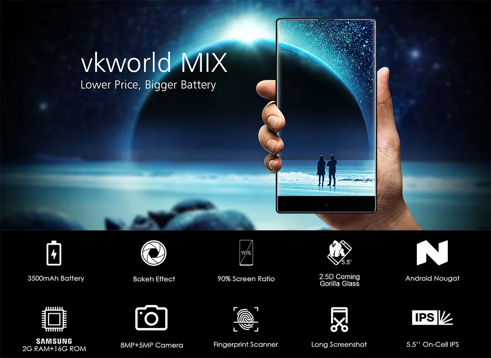 

2019 High Quality Best PriceVKWORLD MIX 4G Phablet 5.5'' Android 7.0 MTK6737 Quad Core 2GB 16GB 3500mAh Full Hot Sale Purchasing
