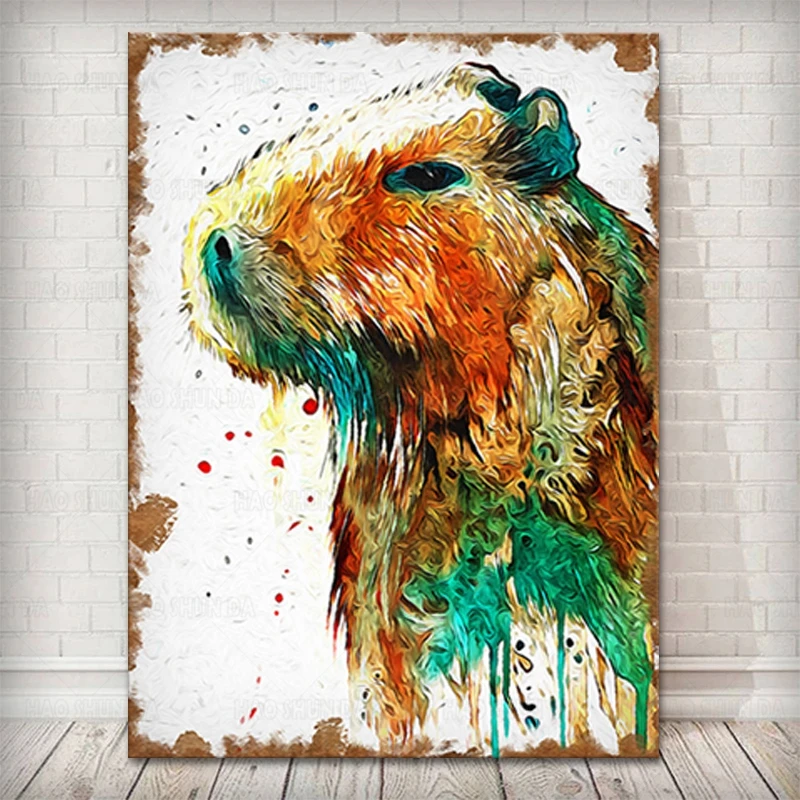 Watercolor Animal Canvas Painting Colorful Capybara Wall Art Poster And ...