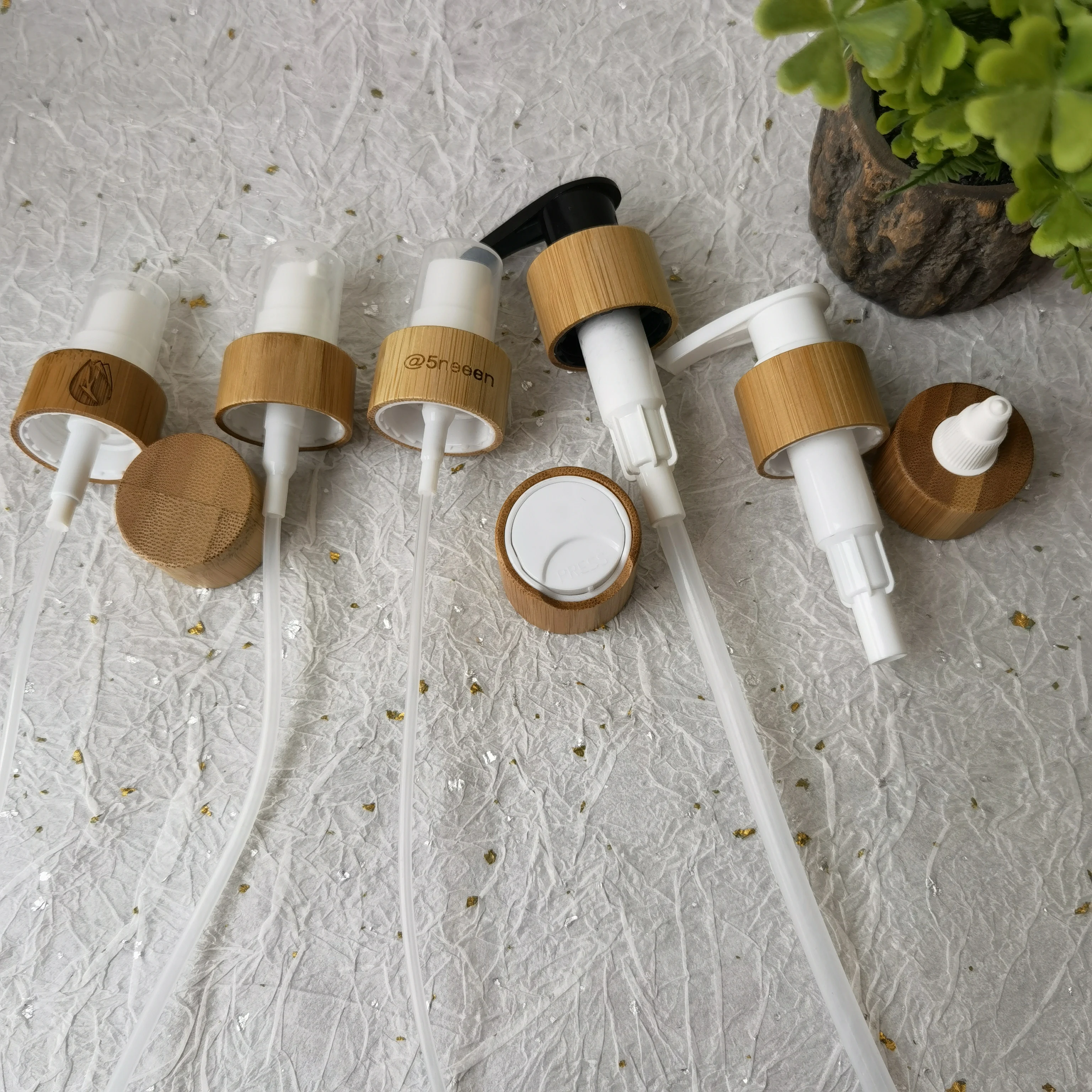 100pcs  Spray Dropper Pump Bamboo Lid For Plastic Glass Skin Care Container Caps Cosmetic Bamboo Wooden Bottle Cap wholesale stock cosmetic package nature bamboo disc cap 20 410 24 410 bamboo cap plastic bottle bamboo plastic lid