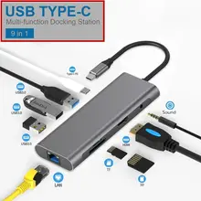 USB3.0 SD TF LAN VGA 3,5 мм аудио PD Высокоскоростная зарядка для MacBook huawei Xiaomi смартфон type C док-станция 4K HDMI концентратор