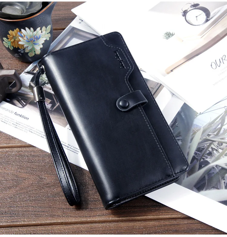 New Long Business Men's Leather Wallet With Coin Pocket Big Capacity Man Phone Purse Fashion Zipper Clutch Bag For Male