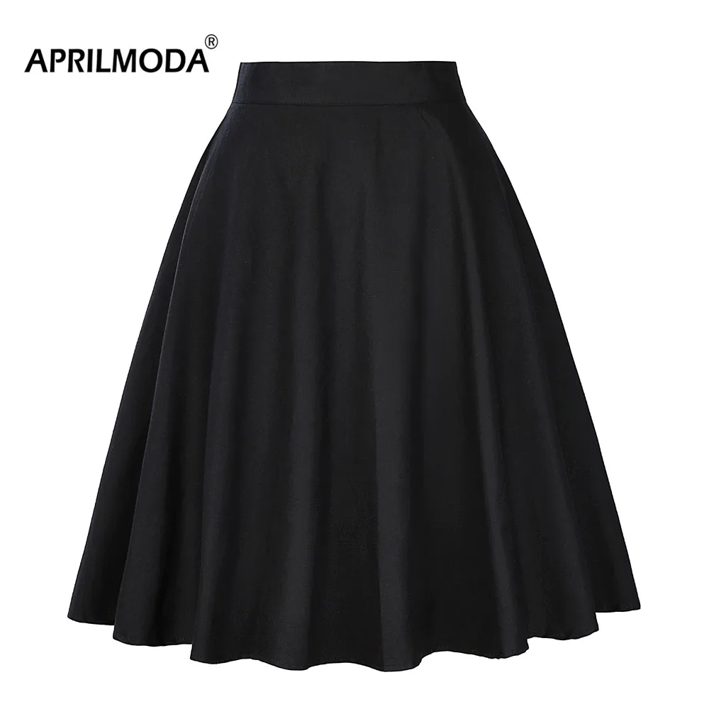 

2019 Midi Short Skater Skirts 50s 60s Womens faldas Plus Size Black Pink Green Red Summer Casual Big Swing Skirt Tutu jupe femme