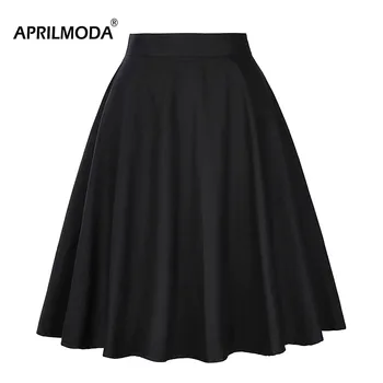 

2019 Midi Short Skater Skirts 50s 60s Womens faldas Plus Size Black Pink Green Red Summer Casual Big Swing Skirt Tutu jupe femme