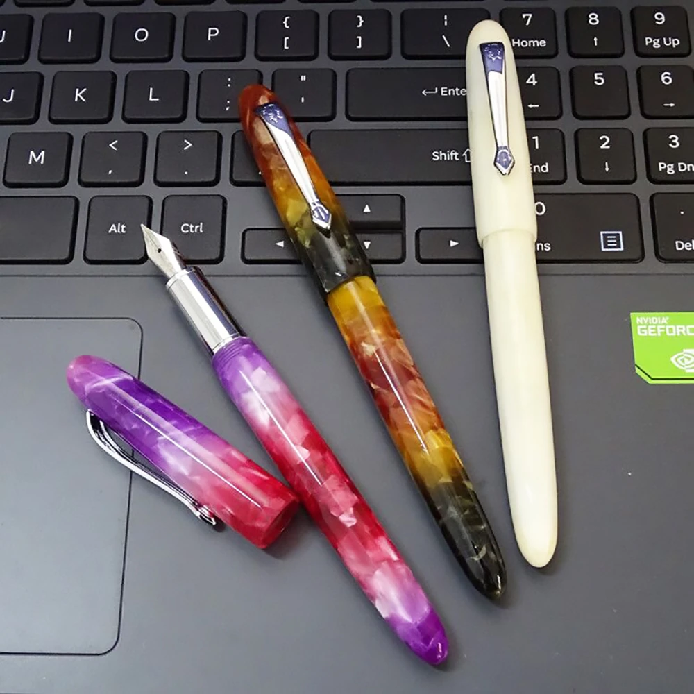 Jinhao 200 Amber Acrylic Fountain Pen Silver Clip Fine Nib Office Writing Gift#s