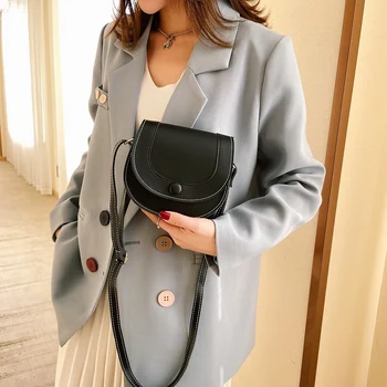 

Popular Simple Female Daily Bag Fashion Semicircle PU Women Shoulder Bags Small Saddle Flap Crossbody Handbag