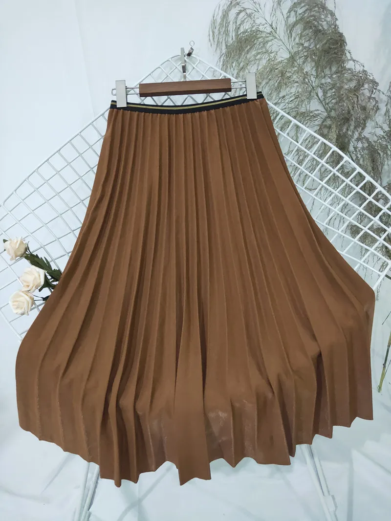 Новые корейские свободные тонкие юбки с эластичной резинкой на талии для женщин и девочек, длинная юбка, плиссированные брюки, Женская юбка - Цвет: Коричневый