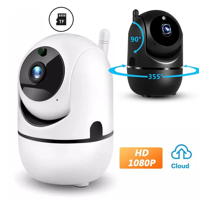Cámara de seguridad IP inteligente para el hogar, sistema de videovigilancia CCTV inalámbrico con WiFi, red de seguimiento automático, 1080P HD, color negro