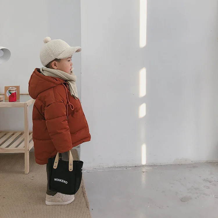 Зимние Детские плотные пуховики, однотонные стеганые пальто с капюшоном для мальчиков и девочек, детская верхняя одежда