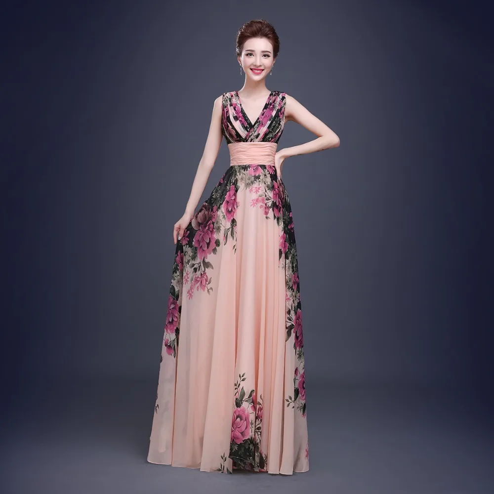 Chiffon Evening Dress Party Gown Floral Printed Short Evening Dress 2022 Robe De Soiree pink ball gown