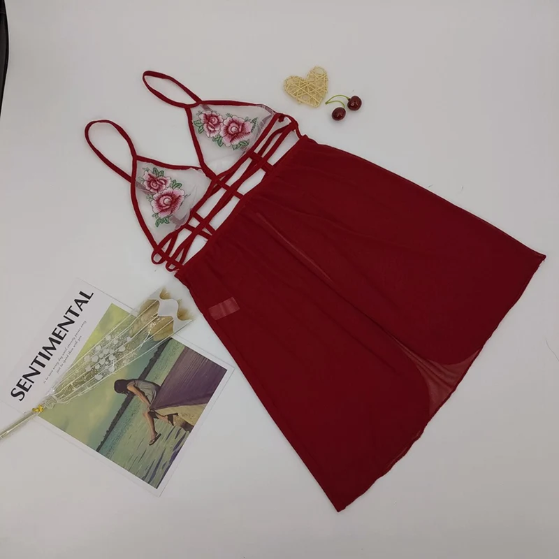 Сексуальное женское Сетчатое Белье для сна Babydoll, эротическое сексуальное нижнее белье, ночная рубашка с цветочной вышивкой