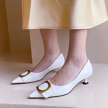 

DORATASIA Fashion Girl Genuine Leather Metal Slip On Pumps Spring Pumps Women Casual Leisure Pointed Toe Shoes Woman