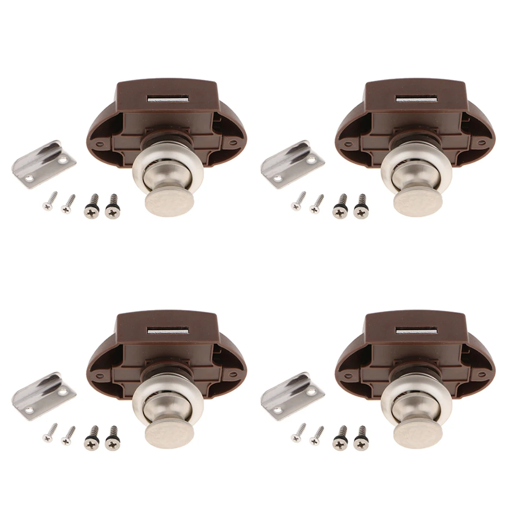 4pcs Push Button Catch Door Cabinet Lock Stainless Steel for Boat Horsebox Camper Van - Pearl Nickel