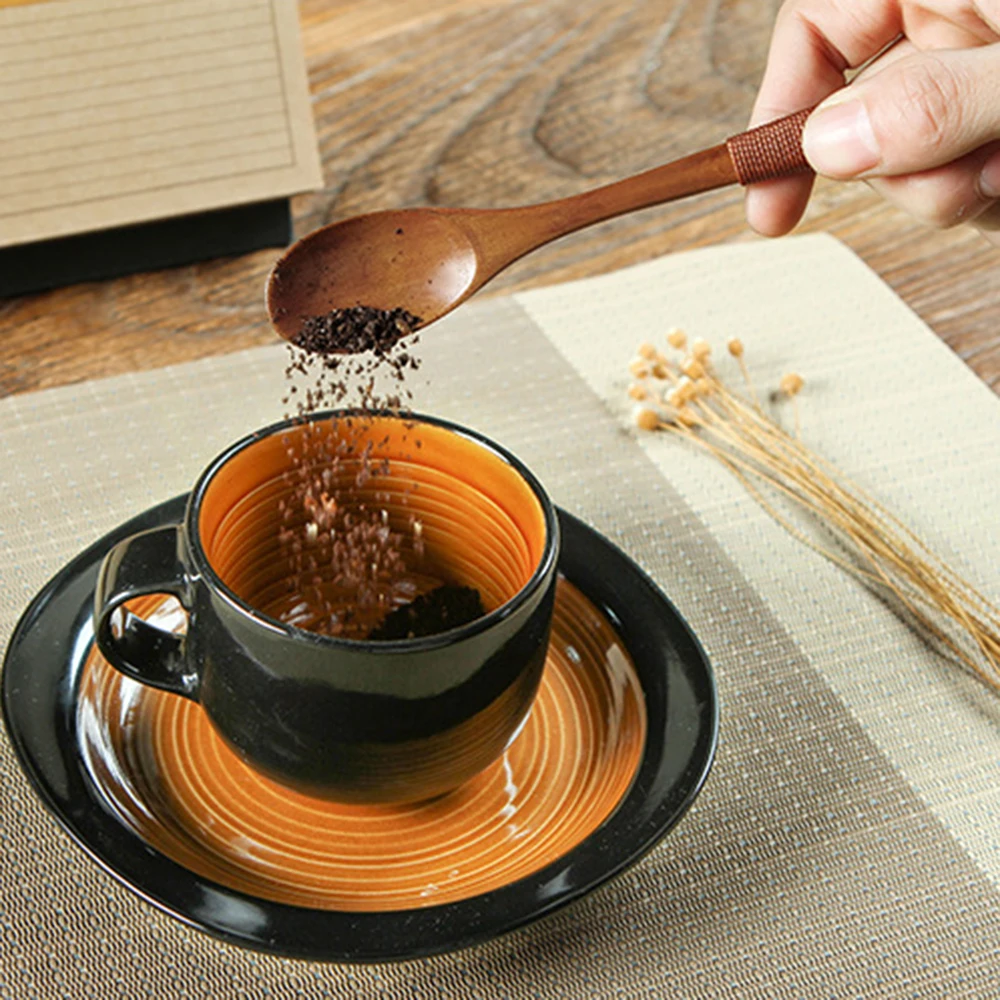 1PCS Wooden Spoon Practical Tableware Household Tableware Spoon Creative Handmade Dessert Coffee Honey Small Spoon