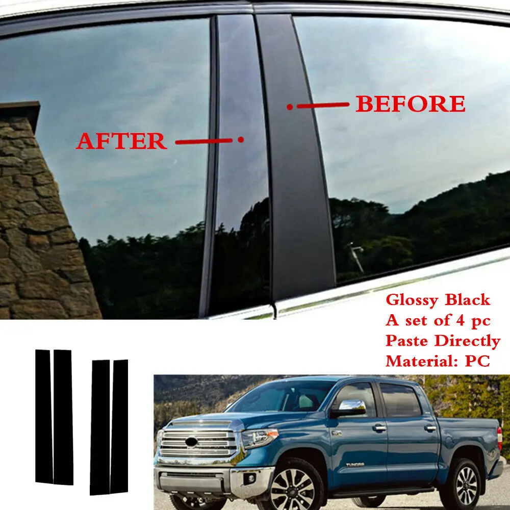 Fit For Toyota Tundra Crew Cab 2007 2021 4pcs Gloss Black Exterior Door Window Trim Side B