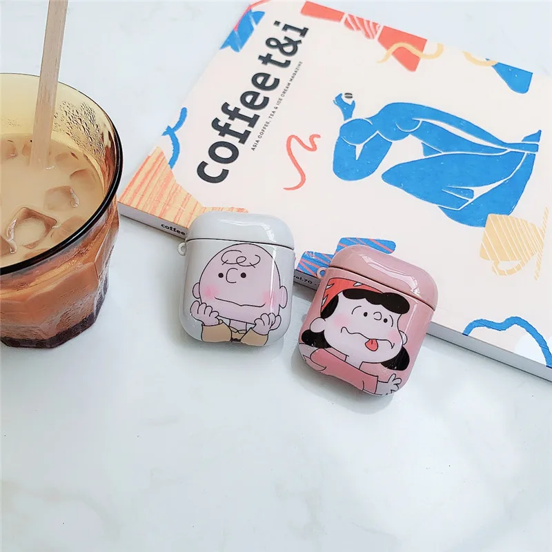 

Cute Cartoon Peanuts Charlie Brown Lucy Van Pelt Headphone Cases For Apple Airpods 1 2 Hard Plastic Protection Earphone Cover