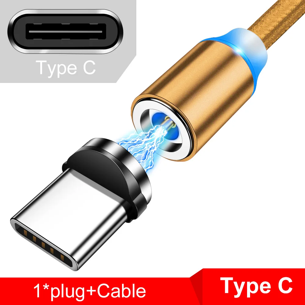 Магнитный usb-кабель Tisluo, Micro USB type C, быстрая зарядка, 1 м, Магнитный зарядный кабель для iphone 11 X, Xiaomi, шнур для мобильного телефона, провод - Цвет: Type C usb Gold