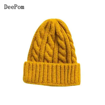 

DeePom Winter Hats For Women Beanies Men Knitted Wool Hat Female Thick Warm Bone Skullies Beanies Women Soft Bonnet Caps Bonnet