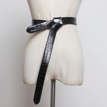 

SeeBeautiful New Fashion 2020 Autumn Winter Simple High Quality PU Leather Long Waist Seal Girdle Belts Woman Tide Q614