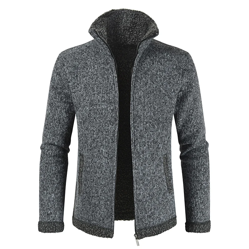 

2020 New Thick Mens Cardigan Casual Solid Color Pocket Stand Collar Warm Sweater Men Winter Fashion Loose Zipper Men's Sweater