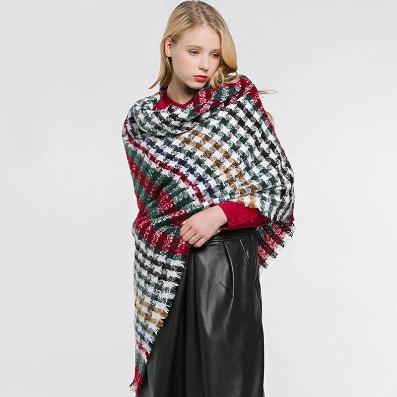 

Fashion Colorful Houndstooth Capes Variety Scarf Double-Faced Autumn Winter Women's Poncho Plaid Shawl Warm Cloak