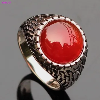 

BOCAI 2020 new 925 sterling silver ring for men Thai silver retro old men's ring fashion generous garnet pure silver rings