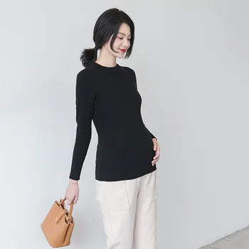 

Fall / winter 2020 new maternity top bottoming sweater oversize sweater solid round neck