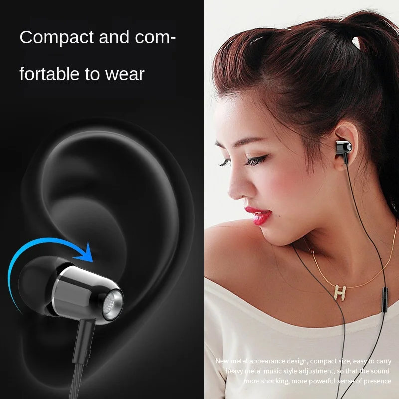 Wired Earphone In ear Earphone Earplugs with Wheat Android Universal Metal Wire Control Outdoor Fitness Headset