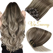 

VeSunny Clip in Human Hair Extensions Clip in Extensions Remy Human Hair Double Weft Clip in Ombre Hair Extensions 7pcs/120g