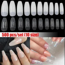 500 шт./пакет гроб ногтей длинные балерина накладные ногти с квадратным носком Французский Поддельные накладные ногти ABS искусственный 10 размеров прозрачный