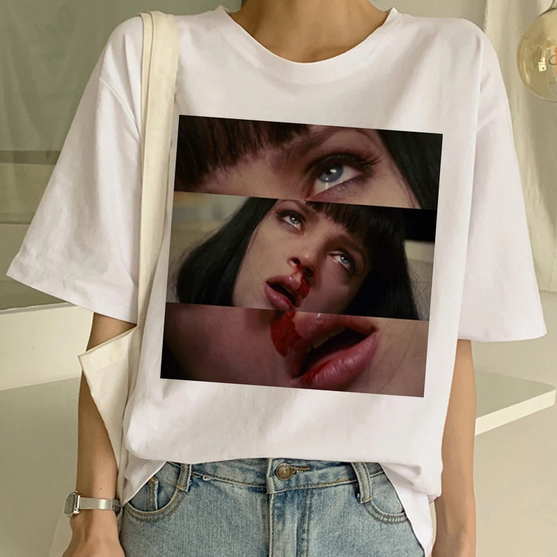 

Pulp Fiction Movie Funny Print T Shirt Women Mia Harajuku Ulzzang Summer T-shirt Fashion Virgin Mary Tshirt Top Tees Female