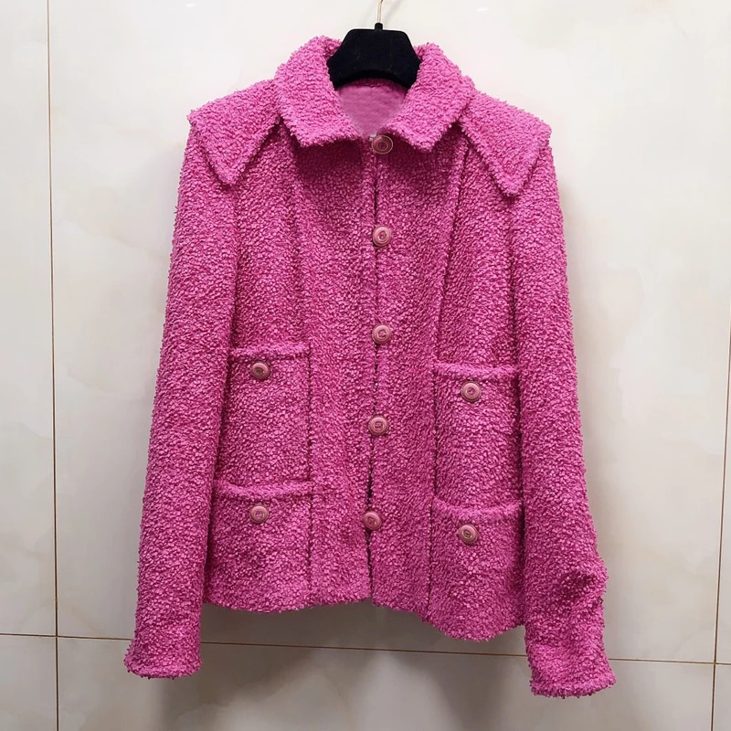 

Fashion Tweed Solid Jacket Women Spring Autumn Elegant Long Sleeve Vintage Button Jacket Fashion New Coat Outwear