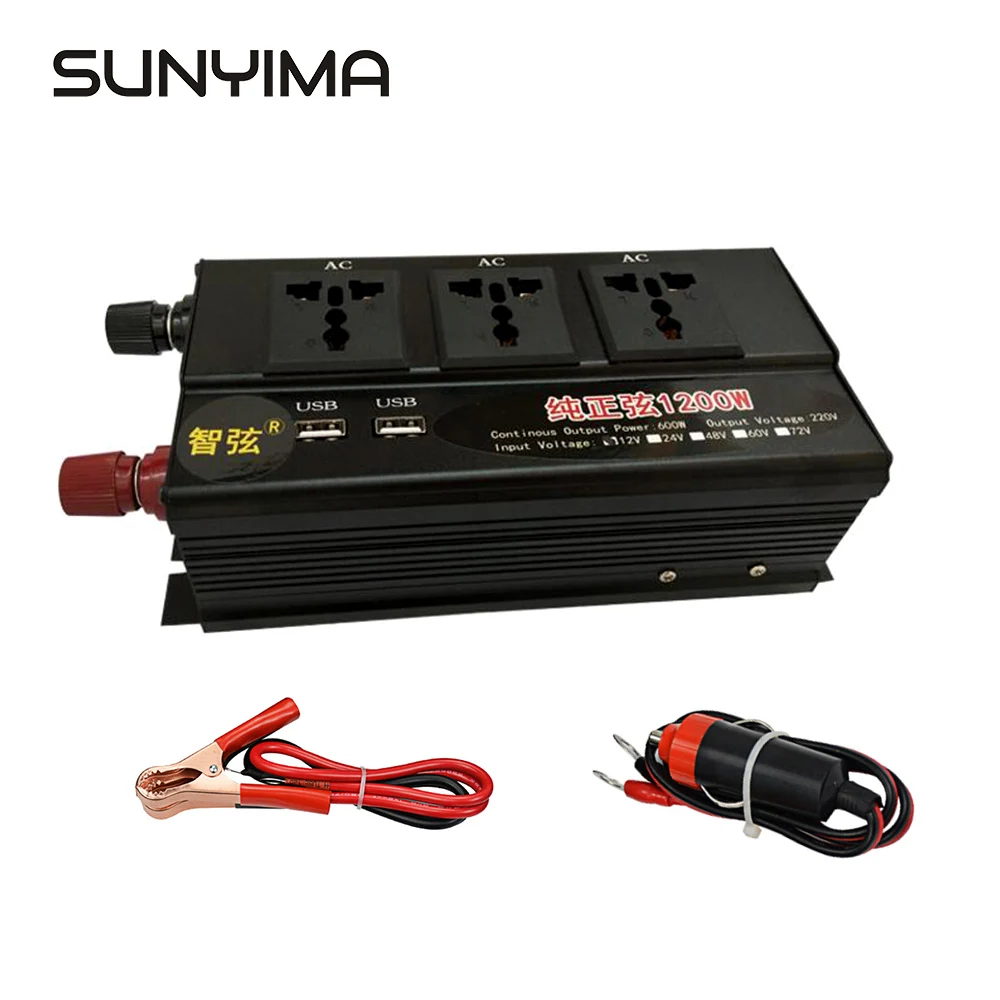 SUNYIMA 1200 Вт DC12V/24 В двойная цифровая чистая Синусоидальная волна к AC220V с USB Домашний