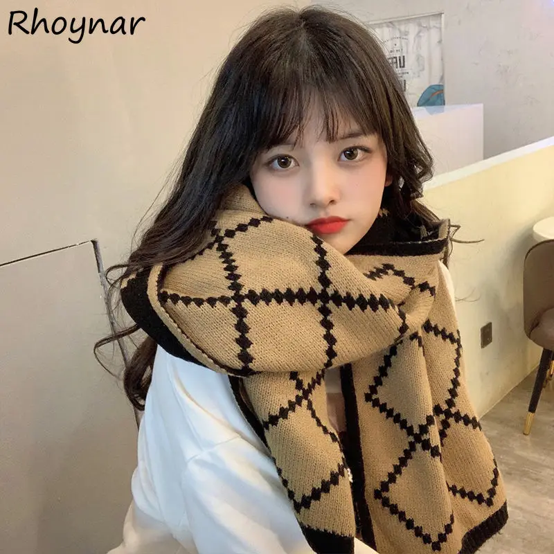 

Женские вязаные шарфы в клетку Ulzzang, утепленные теплые винтажные популярные милые Универсальные женские шарфы для колледжа