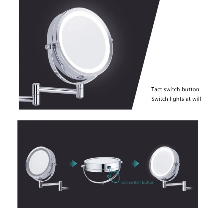 Fixado na Parede Espelho de Maquiagem Ampliação para Banheiro Melhor Venda Quente Dois Lados 360 Girar Espelho 5x Nshopping Led Luz 14 Beleza e saúde