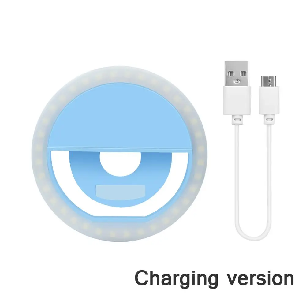 Blue USB Power Светодиодный кольцевой светильник для селфи с регулируемой яркостью для фотосъемки, для макияжа, портативная лампа для мобильного телефона, 36 светодиодный, светящееся кольцо с зажимом для iPhone - Испускаемый цвет: Blue USB Power