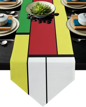 

Abstract Geometric Block Color Table Runner Home Kitchen Decorative Table Runner for Wedding Party Cake Floral Tablecloth