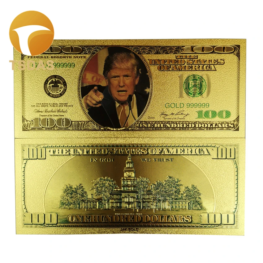 Цветные золотые банкноты США Трамп Поддельные Банкноты в долларах Реплика денег