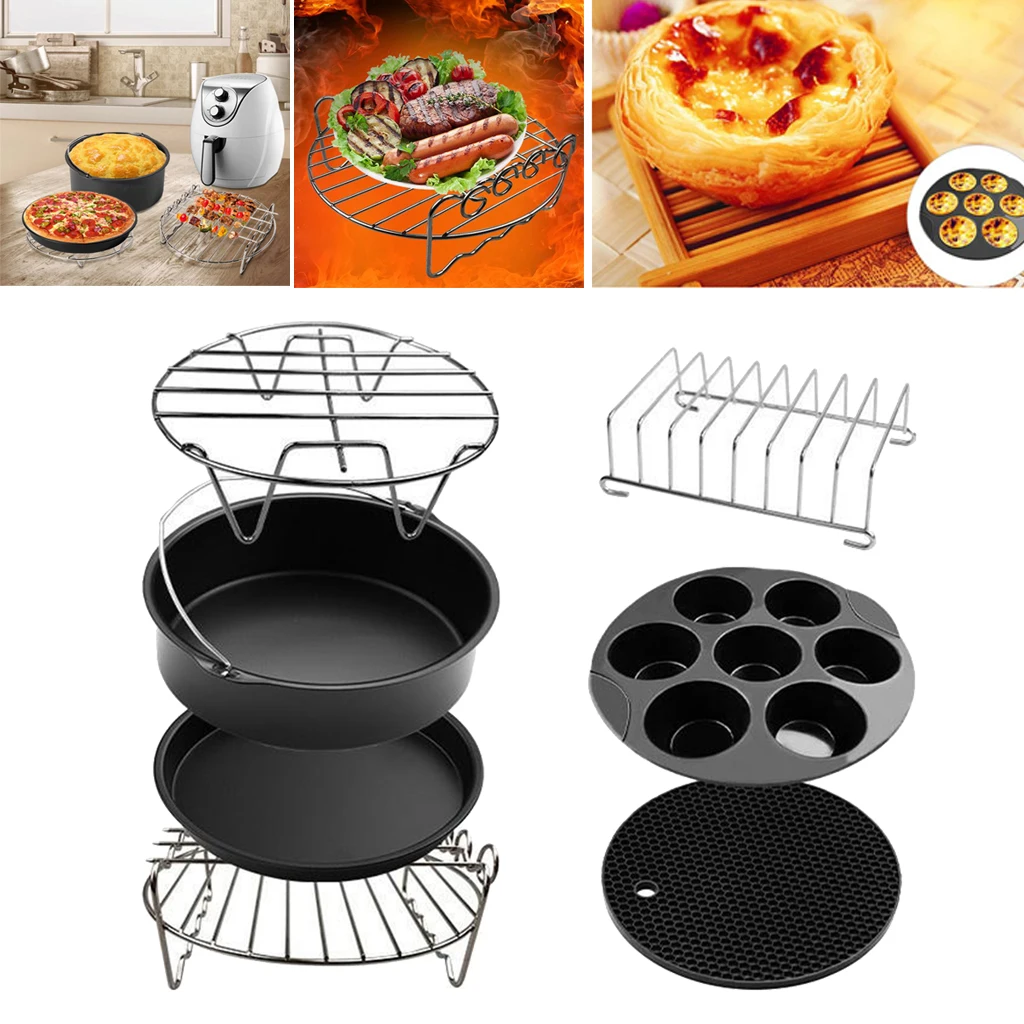 Air Fryer Replacement Accessory Grill Baking Tray for Outdoor Party Camping Barbecue LQKYWNA Double Layer BBQ Rack with 4 Skewers Sticks 